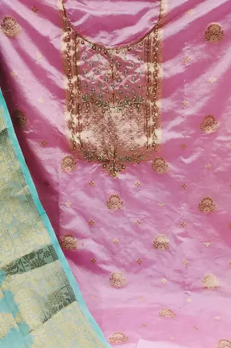 pink banarasi hand embroidery dress material