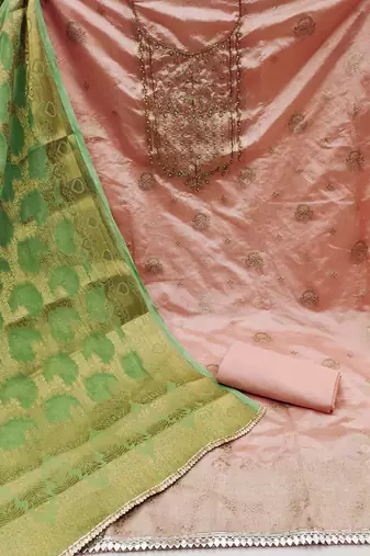 peach banarasi hand embroidery dress material