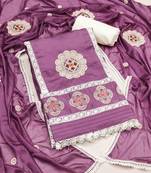 purple silk blend embroidered dress material
