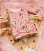 pink organza embroidered dress material