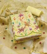 yellow organza embroidered dress material