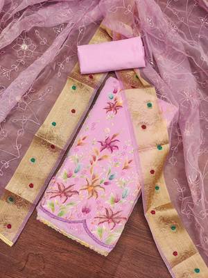 baby pink organza embroidered dress material 3