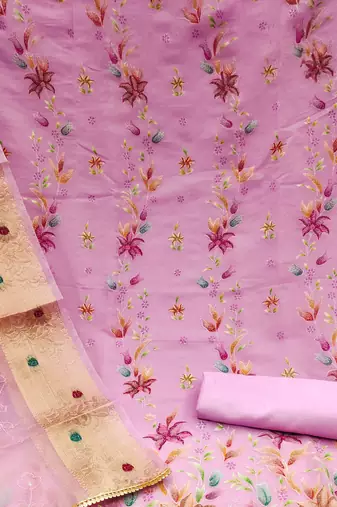 baby pink organza embroidered dress material