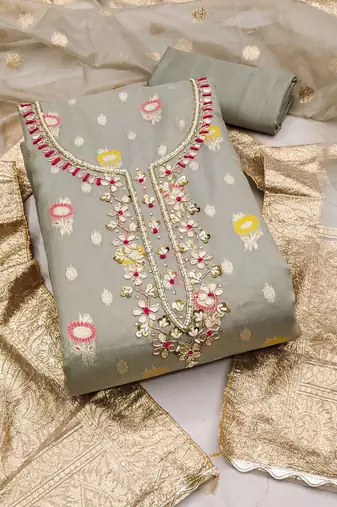 grey organza woven dress material