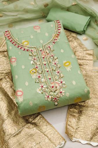 green organza woven dress material