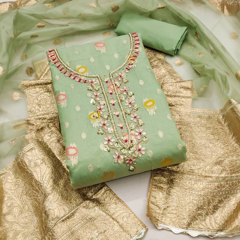 green organza woven dress material