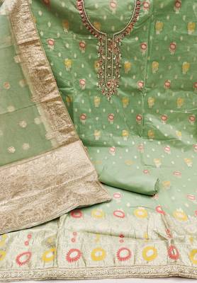 green organza woven dress material 2