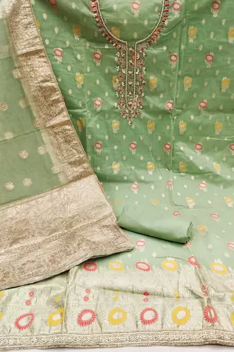 green organza woven dress material