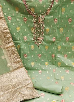 green organza woven dress material 4