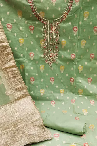 green organza woven dress material