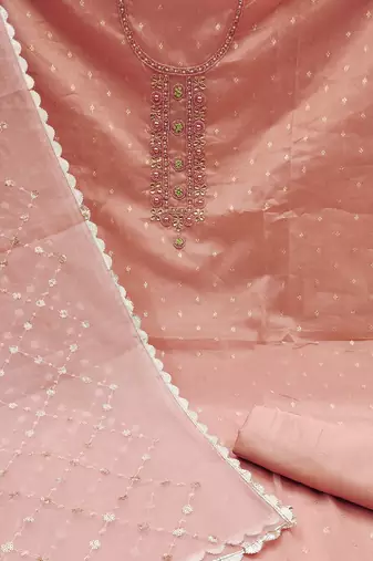 peach organza woven dress material