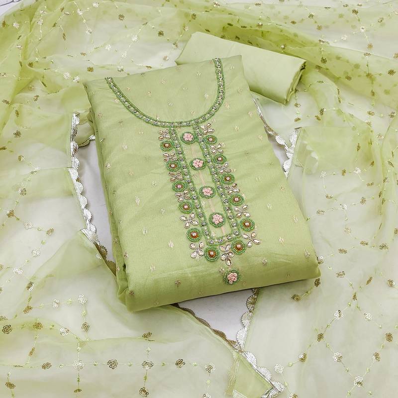 green organza woven dress material