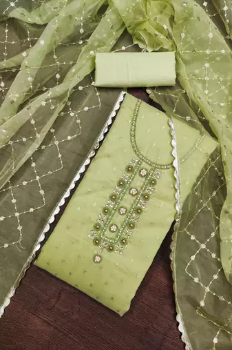 green organza woven dress material