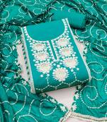 teal chanderi silk embroidered dress material