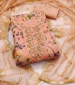 peach organza embroidered dress material