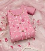 pink chanderi silk embroidered dress material