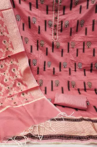 peach chanderi silk woven dress material