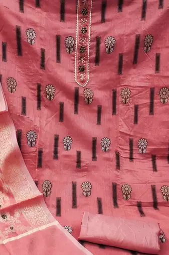 peach chanderi silk woven dress material