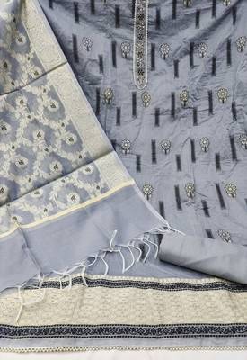 grey chanderi silk woven dress material 2