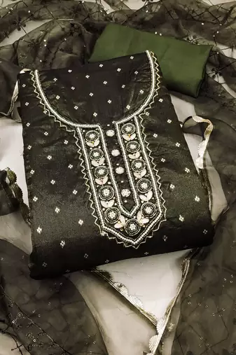 green organza woven dress material