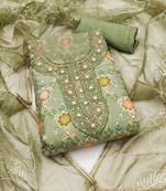 green organza embroidered dress material