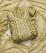 olive organza embroidered dress material