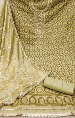 olive organza embroidered dress material 2