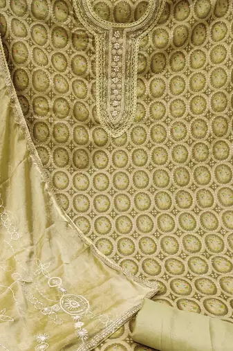 olive organza embroidered dress material