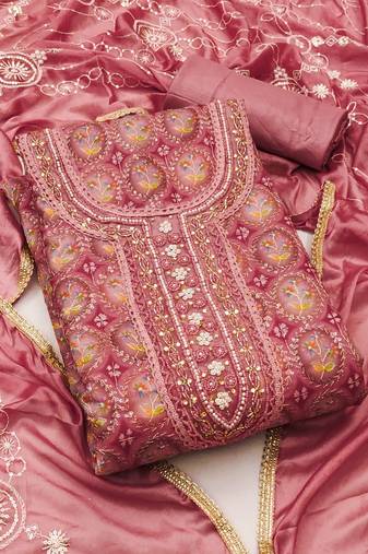 orange organza embroidered dress material