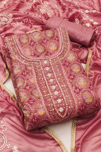 orange organza embroidered dress material