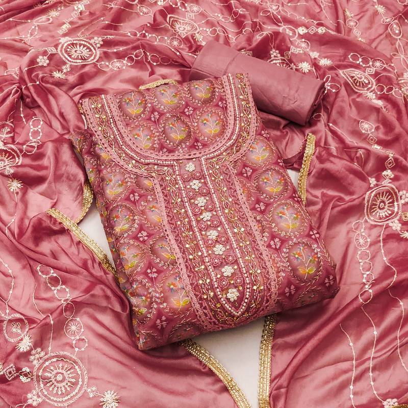 orange organza embroidered dress material