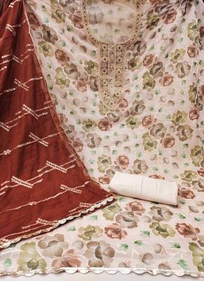 peach organza embroidered dress material 2