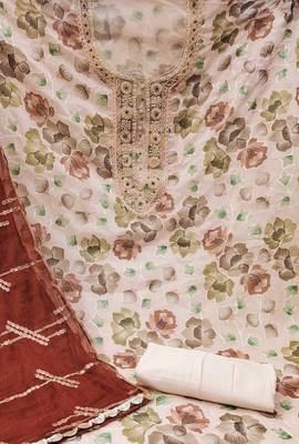 peach organza embroidered dress material 4