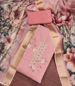 peach silk blend hand embroidery dress material