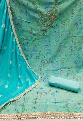 sea green cotton hand embroidery dress material 2