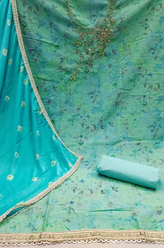 sea green cotton hand embroidery dress material