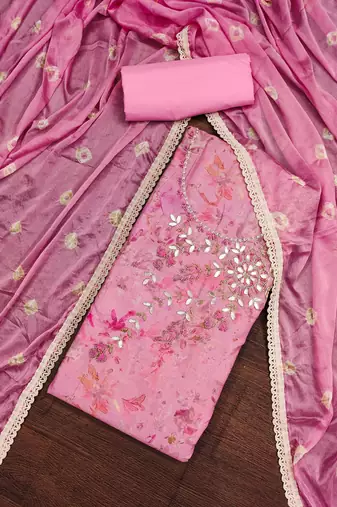 pink cotton hand embroidery dress material