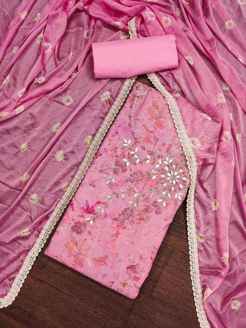 pink cotton hand embroidery dress material