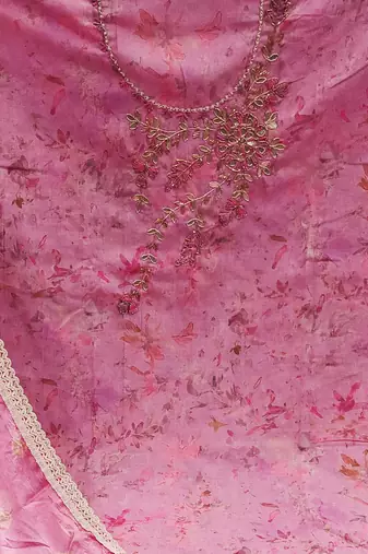 pink cotton hand embroidery dress material