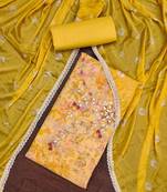 yellow cotton hand embroidery dress material