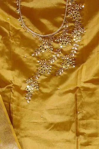 yellow viscose hand embroidery dress material