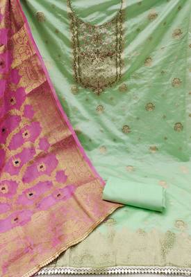 green banarasi hand embroidery dress material 2