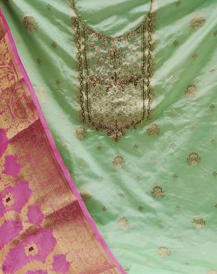 green banarasi hand embroidery dress material 4