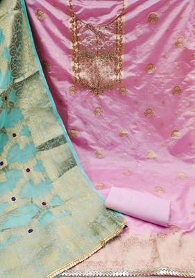 pink banarasi hand embroidery dress material 2