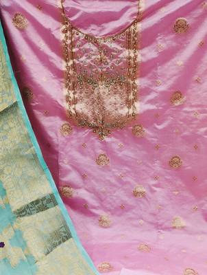 pink banarasi hand embroidery dress material 4