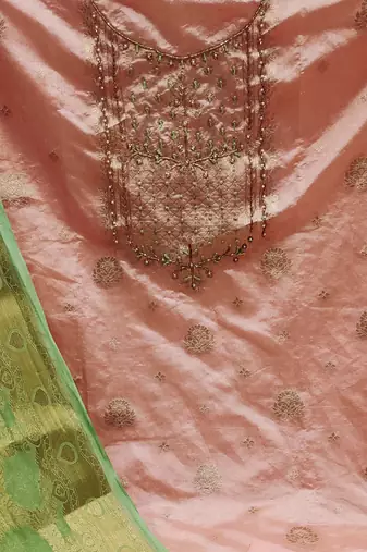 peach banarasi hand embroidery dress material