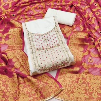 white banarasi hand embroidery dress material 3
