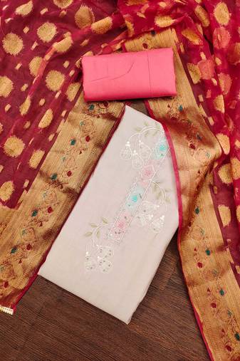 purple silk blend sequins dress material