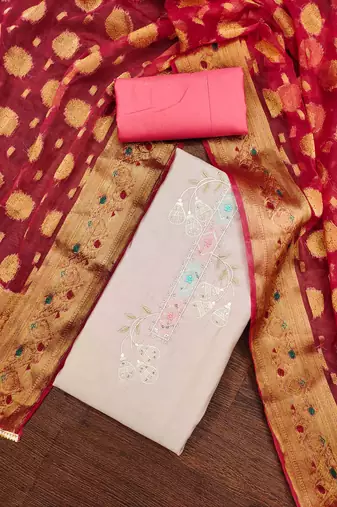 purple silk blend sequins dress material