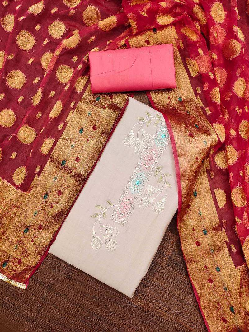 purple silk blend sequins dress material